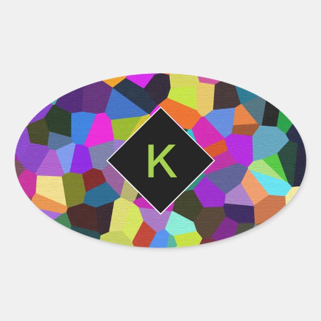 Sticker Ovale Confetti monogrammé dans les tons bijoux (Devant)