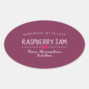 Sticker Ovale Confiture de framboise moderne violet fait maison 