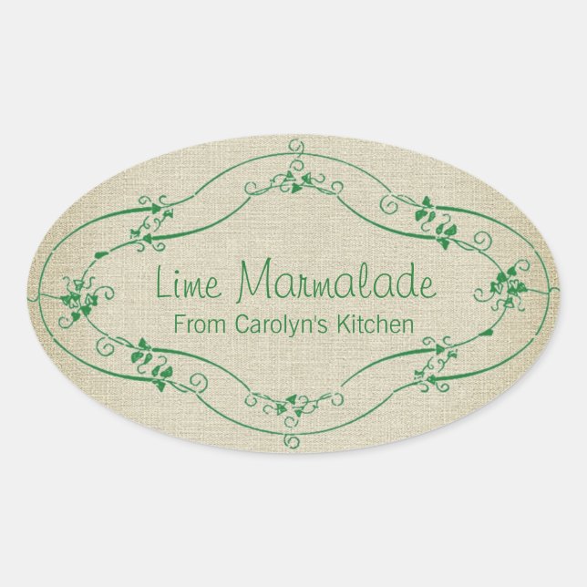 Sticker Ovale Confiture Simple Jam Marmelade  Linge Rustique (Devant)