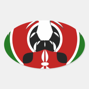 Sticker Ovale Contemporain Edgy Kenyan Drapeau Motif Art Design.