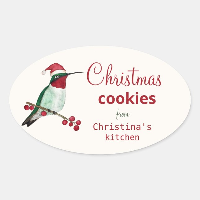 Sticker Ovale Cookies de Noël Colibri personnalisés (Devant)