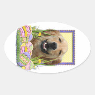 Sticker Ovale Cookies d'oeufs de Pâques - Golden Retriever