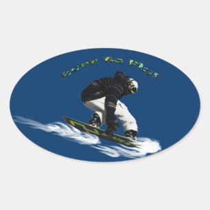 Sticker Ovale Cool Snow Boarder Hiver Sports Thème