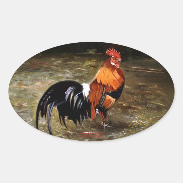 Sticker Ovale Coq/Gaulois/Rooster (Devant)