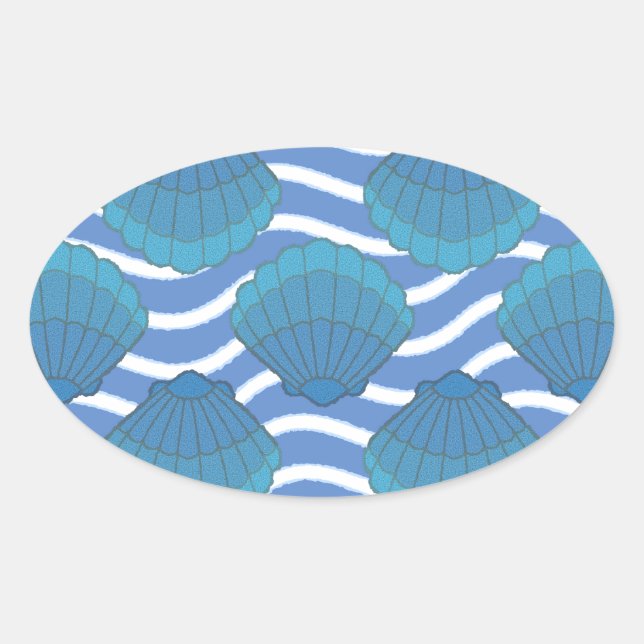 Sticker Ovale Coquillage vintage Et Motif Vagues (Devant)