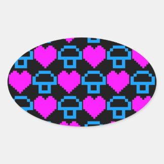 Sticker Ovale Corey Tiger Champignons Cœurs 8 bits 80s
