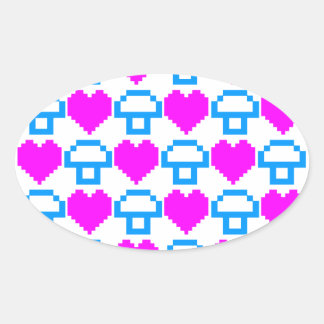 Sticker Ovale Corey Tiger Champignons Cœurs 8 bits 80s