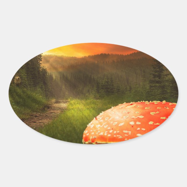 Sticker Ovale Coucher de soleil d'automne. (Devant)