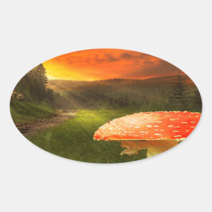 Sticker Ovale Coucher de soleil d'automne.