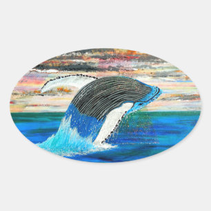 Sticker Ovale Coucher de soleil de Baleine peinture bubblepacifi