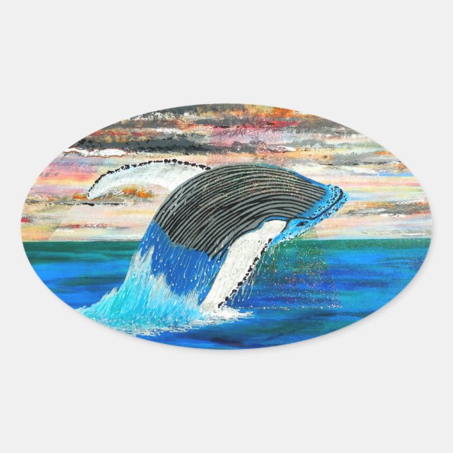Sticker Ovale Coucher de soleil de Baleine peinture bubblepacifi (Devant)