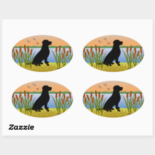 Sticker Ovale Coucher de soleil de chien d'oiseau du Labrador no