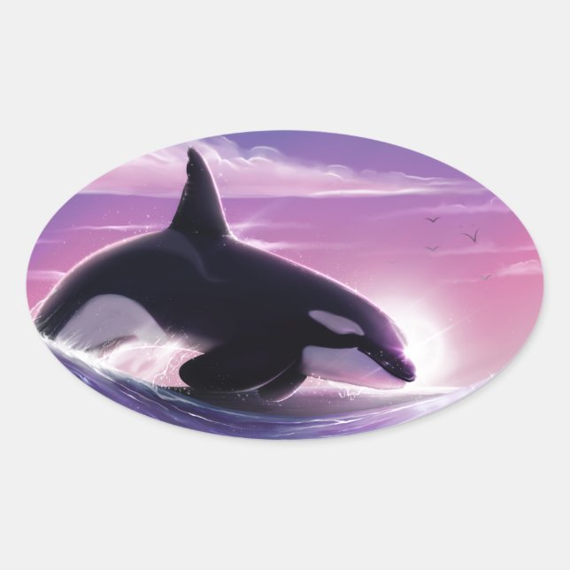 Sticker Ovale Coucher de soleil rose (Devant)