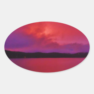 Sticker Ovale Coucher de soleil rose vif sur le lac Arrowhead