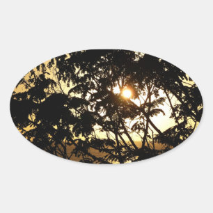 Sticker Ovale Coucher du soleil à travers les arbres I Photograp