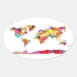Sticker Ovale couleurs de carte du monde