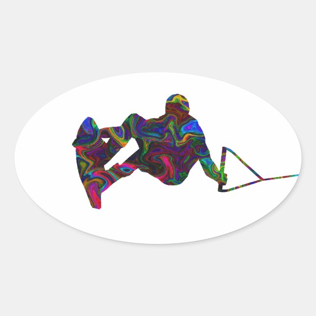 Sticker Ovale Couleurs sauvages Wakeboard (Devant)