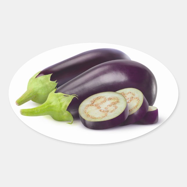 Sticker Ovale Couper les aubergines (Devant)