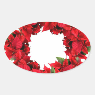 Sticker Ovale Couronne de Noël de Poinsettia