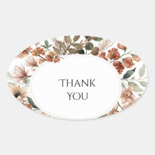 Sticker Ovale Couronne florale automnale en terre cuite Autocoll