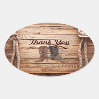Sticker Ovale Cowboy Boots Western mariage campagnard merci