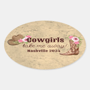 Sticker Ovale Cowgirl florale rose rustique personnalisée
