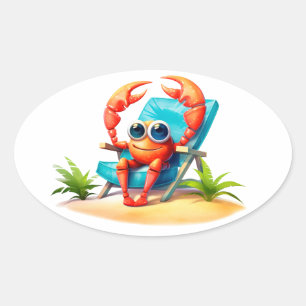 Sticker Ovale Crabe en vacances