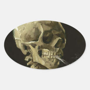 Sticker Ovale Crâne avec cigarette par Van Gogh