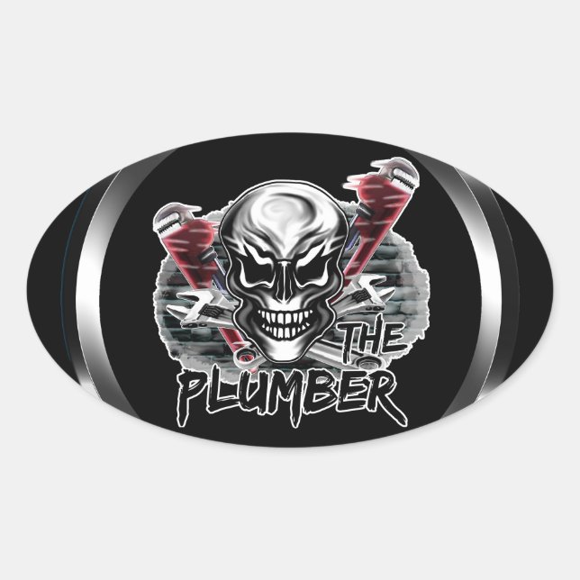 Sticker Ovale Crâne de plombier : le plombier (Devant)