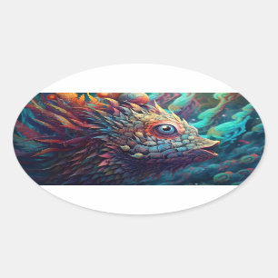 Sticker Ovale Créature psychédélique Trippy