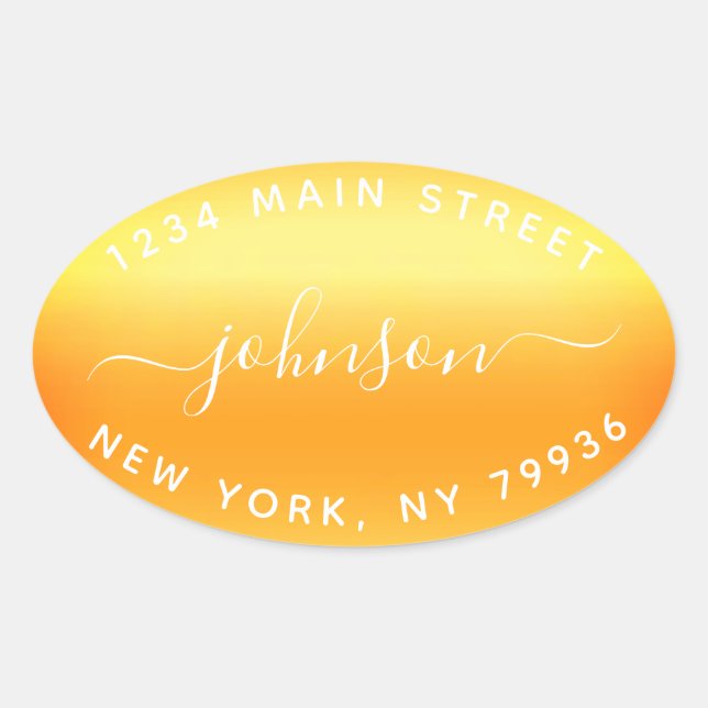 Sticker Ovale Créez votre propre adresse de retour Gold White (Devant)