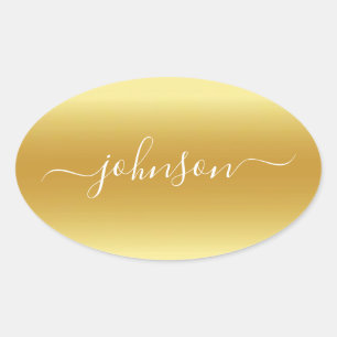 Sticker Ovale Créez Votre Propre Nom Or Blanc