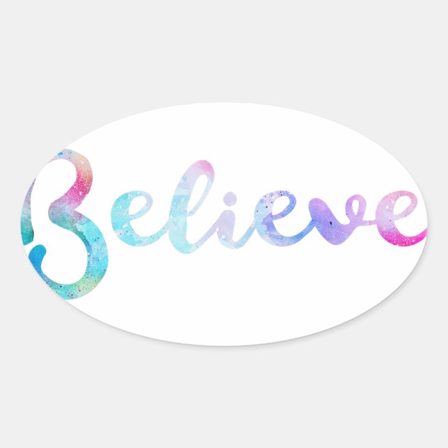 Sticker Ovale Croire la typographie de l'aquarelle (Devant)