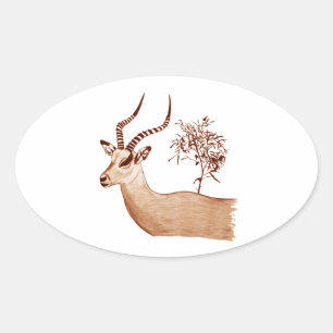 Sticker Ovale Croquis animal de dessin de faune d'antilope