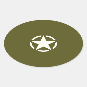 Sticker Ovale Cru de pochoir d'étoile sur le vert kaki