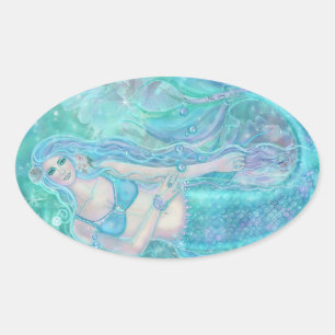 Sticker Ovale Crystal Mermaid rêve par Renee Lavoie