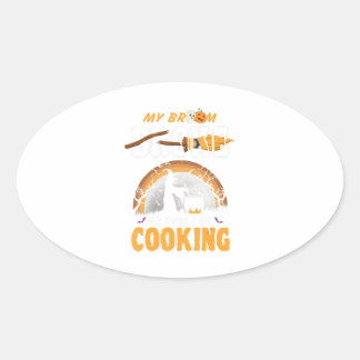 Sticker Ovale Cuisine Halloween Funny My Broom Broke