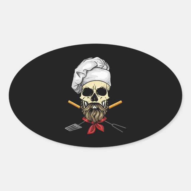 Sticker Ovale Cuisiner Grill Master Chef Crâne visage Halloween  (Devant)