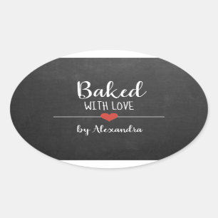 Sticker Ovale Cuit avec amour Noir Chalkboard nom