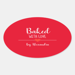 Sticker Ovale Cuit avec amour nom rouge