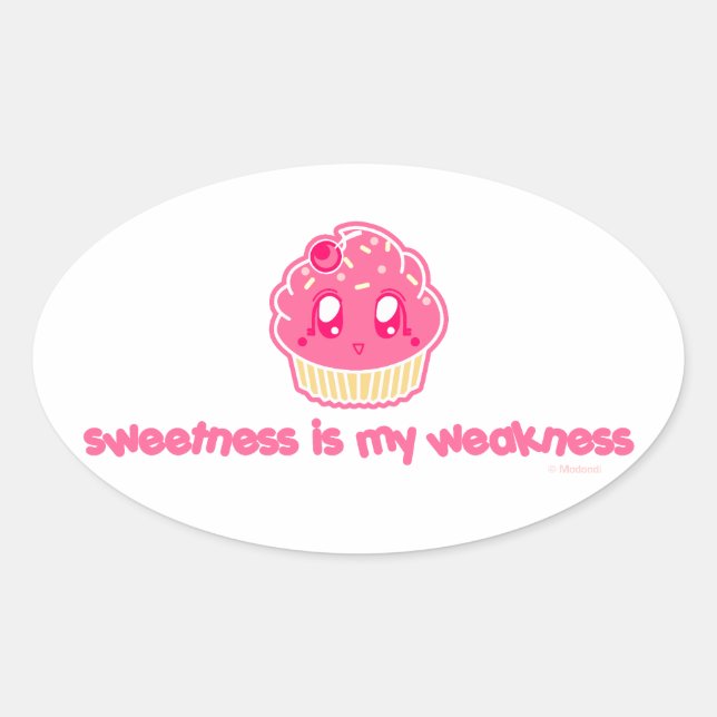 Sticker Ovale Cupcake-Sweetness est ma faiblesse (Devant)