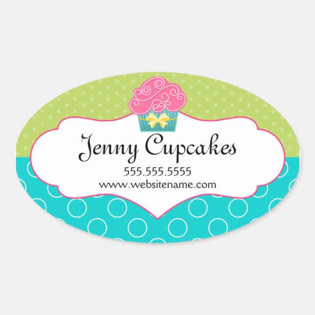 Sticker Ovale Cupcake Whimsical Boulangerie Boîte Sceau (Devant)