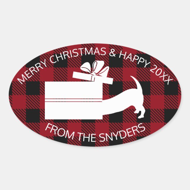 Sticker Ovale Curieux Dachshund en cadeau (Devant)