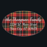 Sticker Ovale Custom<br><div class="desc">Beautiful contemporain Scottish style red, white, yellow and black tartan and stripes pattern design. With room to personalize or customize with family name and address of your choice. Ornate, elegant, stylish and eclectic design for the fancy artistic hip craft, vintage retro art style or abstract digital geometric lover. Available on...</div>
