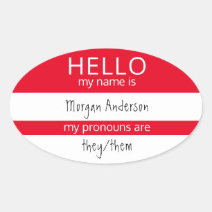 Sticker Ovale Custom HELLO Mon Nom Pronouns Est Un Badge