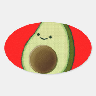 Sticker Ovale Cute Avocado Dans Le Coeur Rouge