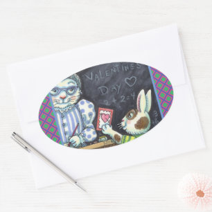 STICKER OVALE CUTE ENSEIGNANT'S PET, APPLE & VALENTINE BUNNY RAB