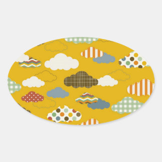 Sticker Ovale Cute Fluffy Cloud Motif Tailles Pois