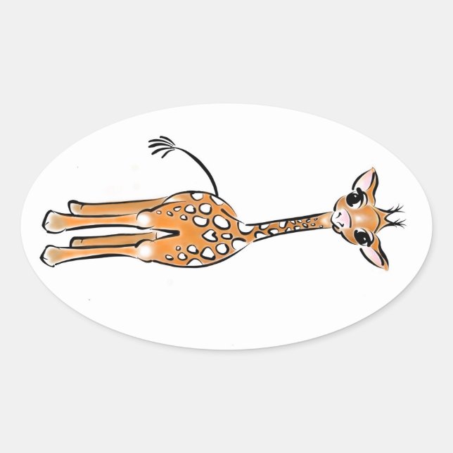 Sticker Ovale Cute Giraffe drawing, safari animals (Devant)