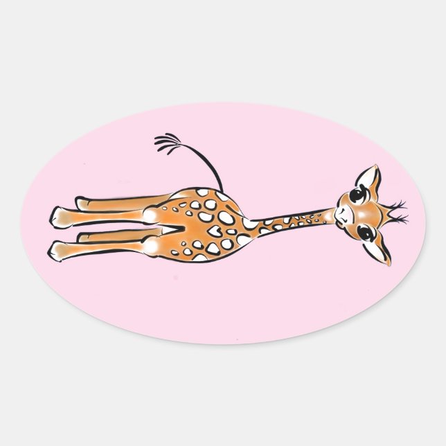 Sticker Ovale Cute Giraffe drawing, safari animals (Devant)